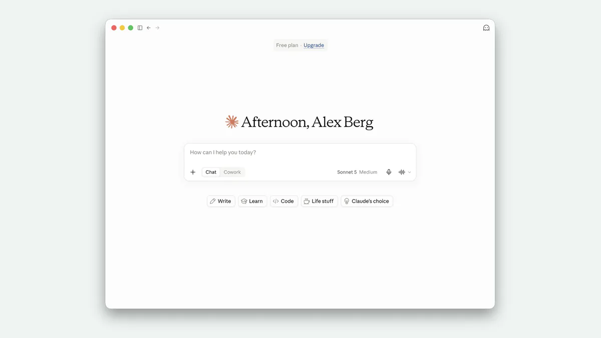 Claude Desktop open on a new chat, ready for a question about a Povver workout log